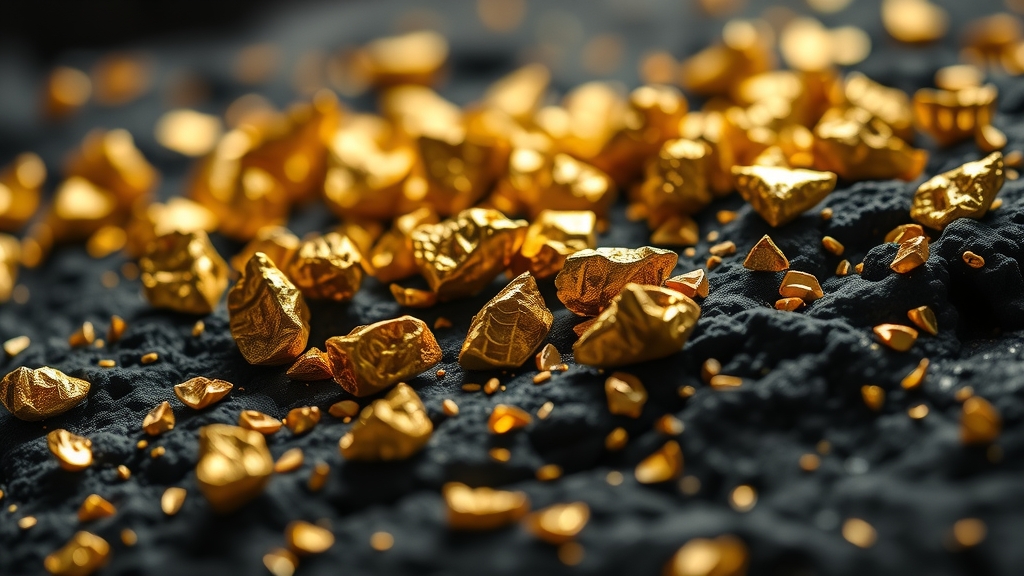 Những hạt vàng thô trên đá đen 
